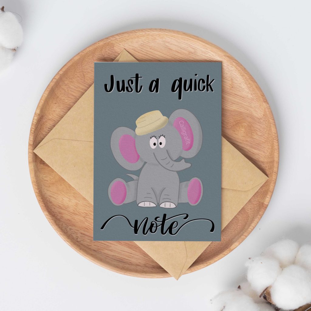 An adorable mock-up card showcasing a charming illustration of a cute elephant, adding a touch of whimsy and charm to the design.