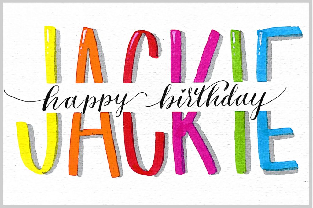 A scanned, handcrafted birthday card featuring vibrant and cheerful colors. The front of the card is adorned with an artistic candle illustration, adding a delightful touch to the personalized and creative design.